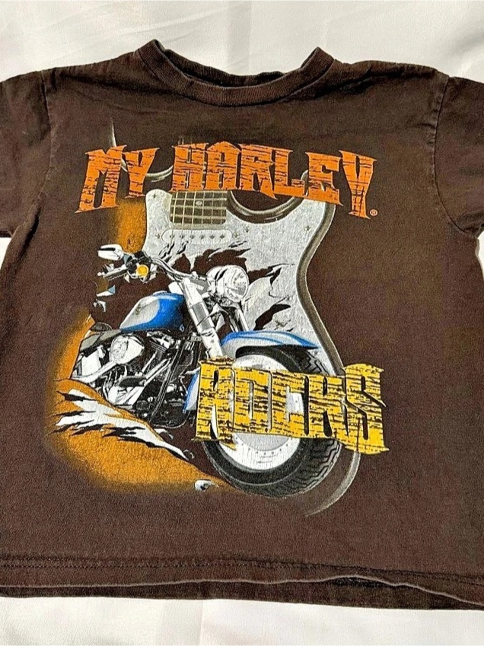Harley-Davidson My Harley Rocks Graphic T-Shirt Tee Boys 5/6 Brown & Orange